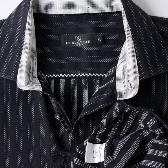 Bugatchi Uomo Shirt XL Black Striped Button-Up Men Long Sleeve Classic Going out - Picture 11 of 12